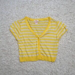 Dolce Yellow Striped Cropped Short Sleeve Cardigan Size XL in Juniors